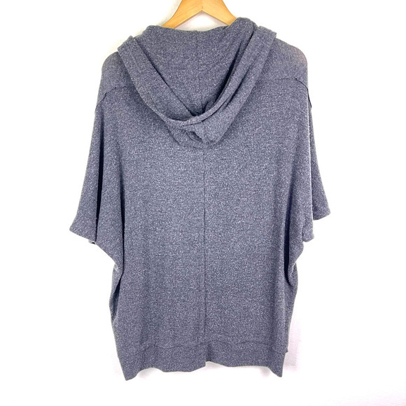 Michael Stars Grey Short Sleeve Metal Snap Button Hooded Cardigan Women's Medium - Picture 2 of 9